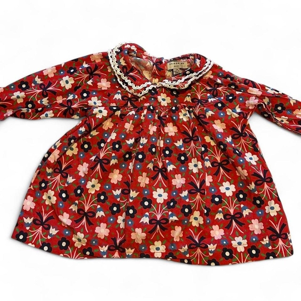 Maison Me Red Floral Baby Girl‎ Dress with Lace Collar